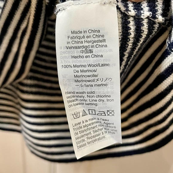 J. Crew Shoulder Button Merino Wool Sweater in Navy and Cream Stripe Size Small - Picture 7 of 11